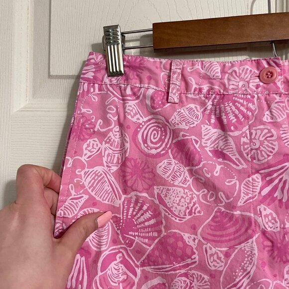 Lilly Pulitzer Womens Pink Seashell Crochet Trim Cropped Straight Leg Pants Sz 6 - Picture 3 of 9